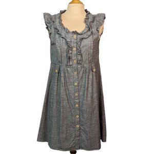 PAULN KC Cotton Stretch Ruffle Neck and Sleeve Button Front Midi Dress